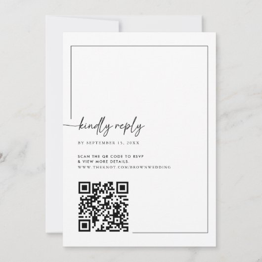 Moderne Minimalistische Hochzeit in einem QR-Code Einladung (Rückseite)