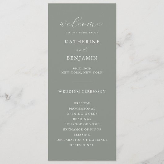 Moderne Minimalistische Hochzeit in Grün Programm (Vorderseite)