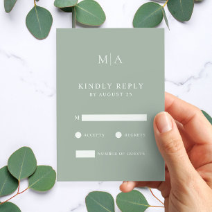 Moderne Minimalistische Hochzeit in Grün RSVP Karte