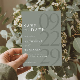 Moderne Minimalistische Hochzeit in Grün Save The Date