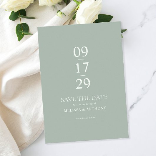 Moderne Minimalistische Hochzeit in Grün Save The Date