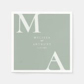 Moderne Minimalistische Hochzeit in Grün Serviette (Vorderseite)