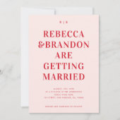 Moderne Minimalistische Hochzeit in Rosa und Rot Einladung (Vorderseite)