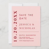 Moderne Minimalistische Hochzeit in Rosa und Rot Save The Date (Vorderseite)