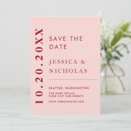 Moderne Minimalistische Hochzeit in Rosa und Rot Save The Date