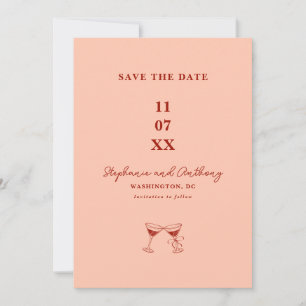 Moderne Minimalistische Hochzeit in Rot und Korall Save The Date