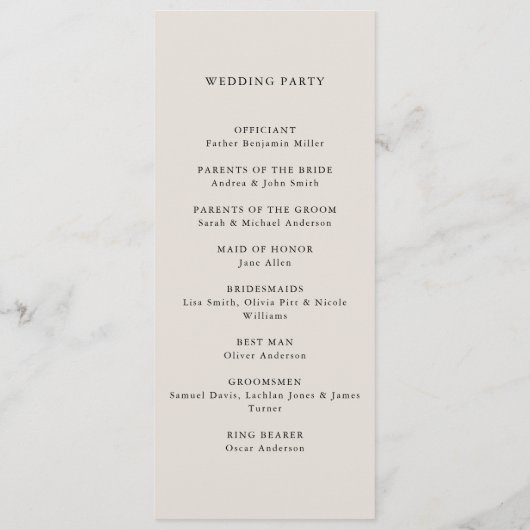 Moderne Minimalistische Hochzeit in Schwarz und El Programm (Rückseite)