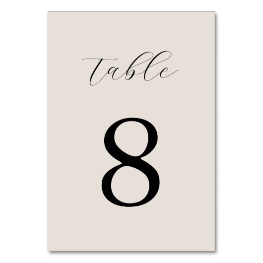 Moderne Minimalistische Hochzeit in Schwarz und El Tischnummer (Vorderseite)