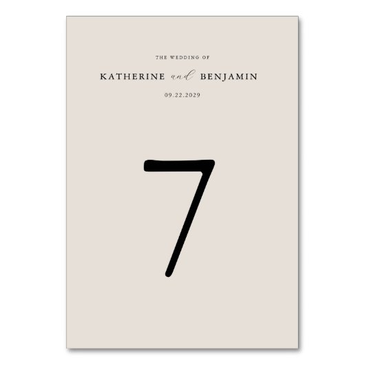Moderne Minimalistische Hochzeit in Schwarz und El Tischnummer (Vorderseite)