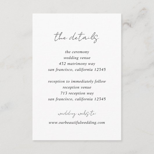 Moderne Minimalistische Hochzeit in Schwarz und We Begleitkarte (Vorderseite)