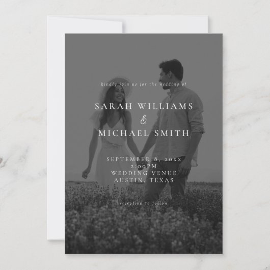 Moderne Minimalistische Hochzeit in Schwarz und We Einladung (Vorderseite)