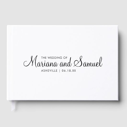Moderne Minimalistische Hochzeit in Schwarz und We Gästebuch (Vorderseite)