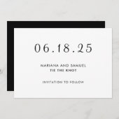 Moderne Minimalistische Hochzeit in Schwarz und We Save The Date (Vorne/Hinten)