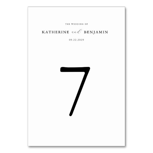 Moderne Minimalistische Hochzeit in Schwarz und We Tischnummer (Rückseite)