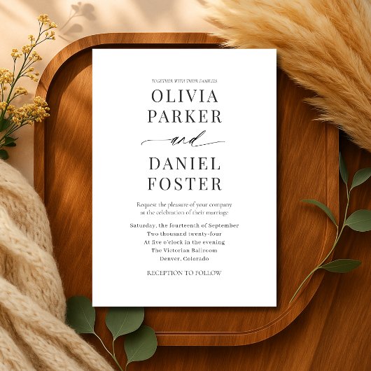 Moderne Minimalistische Hochzeit in Schwarz/Weiß Einladung