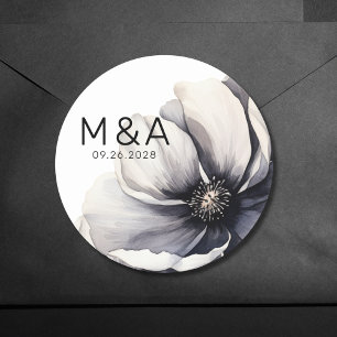 Moderne Minimalistische Hochzeit in Schwarz-Weiß m Runder Aufkleber