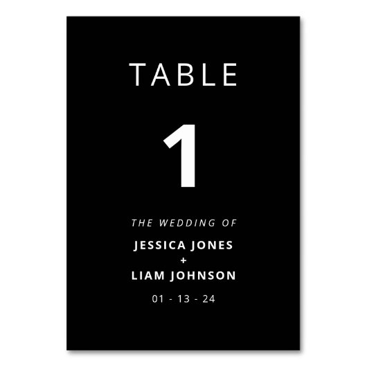 Moderne Minimalistische Hochzeit in Schwarz/Weiß Tischnummer (Rückseite)