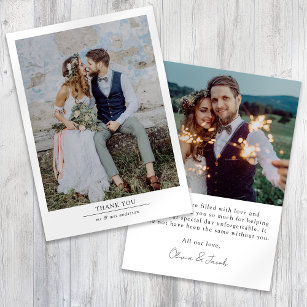 Moderne Minimalistische Hochzeit mit 2 Fotos Dankeskarte