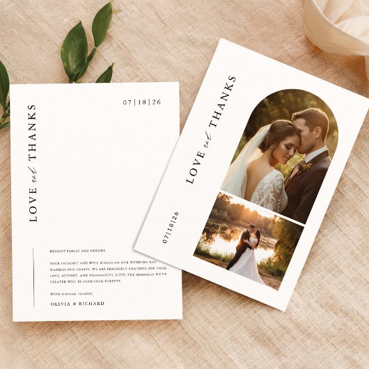 Moderne Minimalistische Hochzeit mit 2 Fotos Dankeskarte