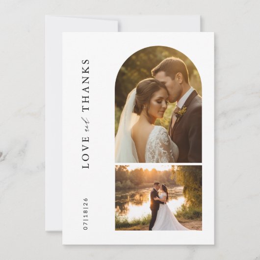 Moderne Minimalistische Hochzeit mit 2 Fotos Dankeskarte (Vorderseite)