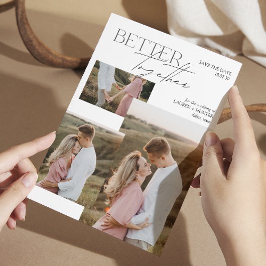 Moderne Minimalistische Hochzeit mit 3 Fotos Save The Date