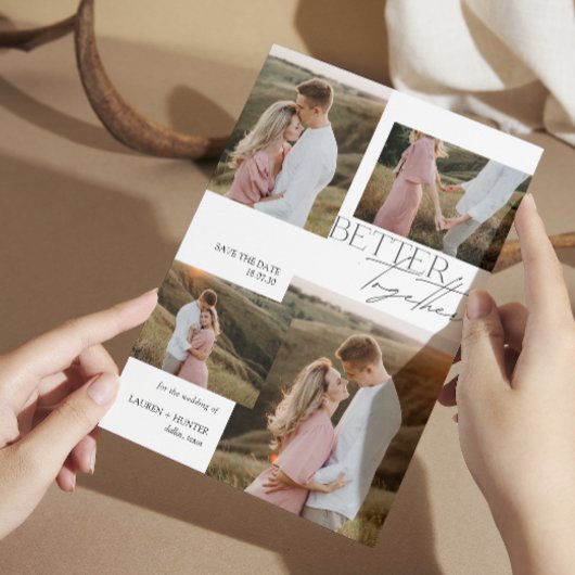 Moderne Minimalistische Hochzeit mit 4 Fotos Save The Date