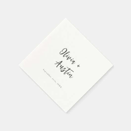 Moderne Minimalistische Hochzeit mit Chic Script Serviette (Ecke)