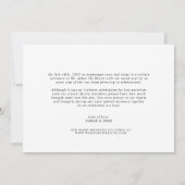 Moderne Minimalistische Hochzeit mit nur verheirat Ankündigung (Rückseite)