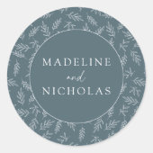 Moderne Minimalistische Hochzeit mit Slate Blue Runder Aufkleber (Vorderseite)