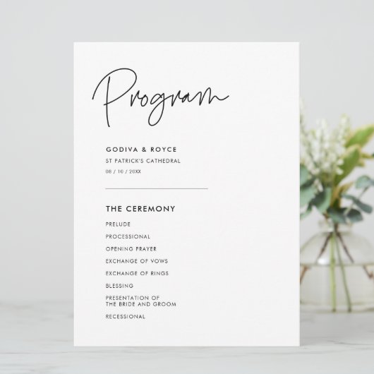 Moderne Minimalistische Hochzeit Programm (Stehend Vorderseite)
