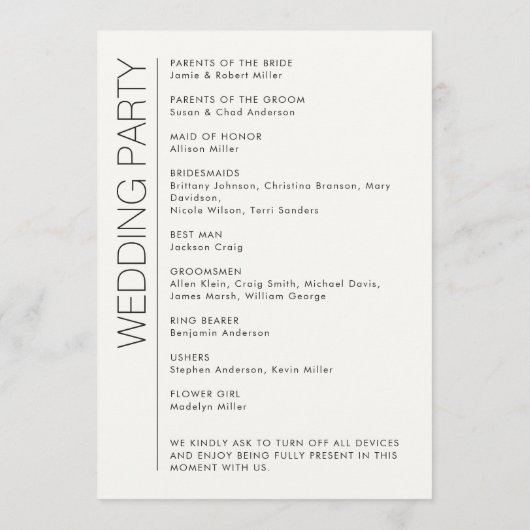 Moderne Minimalistische Hochzeit Programm (Rückseite)