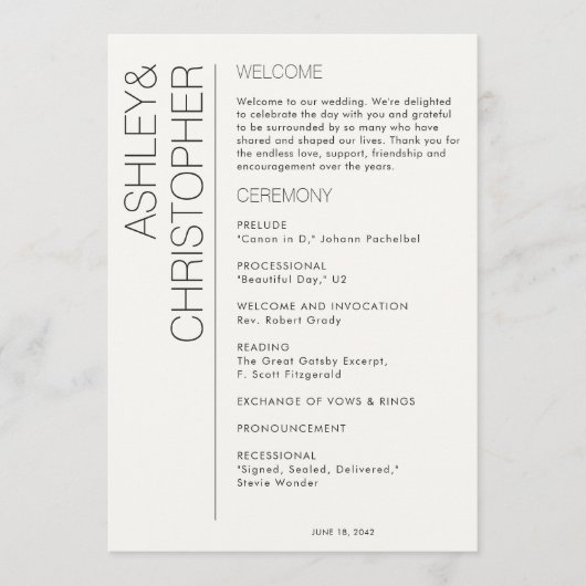 Moderne Minimalistische Hochzeit Programm (Vorderseite)