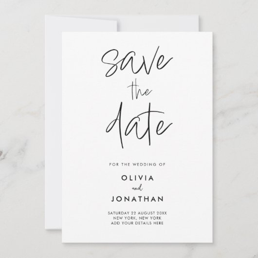 Moderne Minimalistische Hochzeit rettet das Datum (Vorderseite)