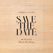 Moderne Minimalistische Hochzeit rettet das Datum Acryleinladungen (Vorderseite)