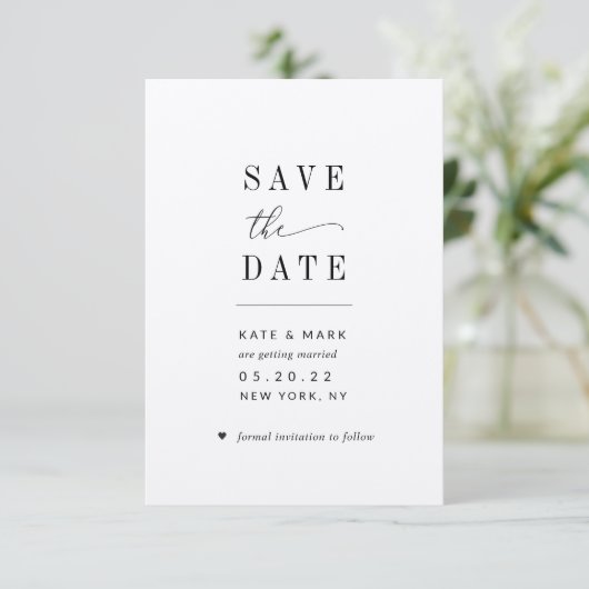 Moderne Minimalistische Hochzeit rettet das Datum Save The Date (Stehend Vorderseite)