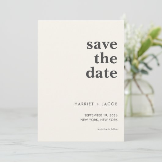 Moderne Minimalistische Hochzeit rettet das Datum Save The Date (Stehend Vorderseite)