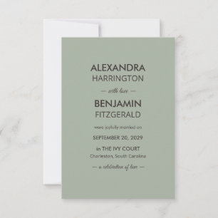 Moderne minimalistische Hochzeit Salbeigrün Zeit Ankündigung