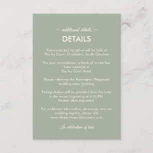 Moderne Minimalistische Hochzeit Salbeigrün Zeit Begleitkarte