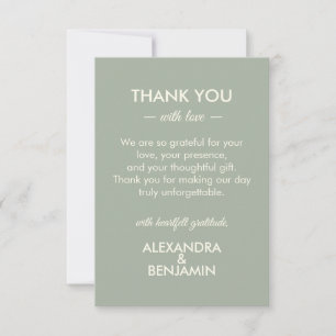 Moderne minimalistische Hochzeit Salbeigrün Zeit Dankeskarte