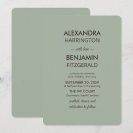 Moderne minimalistische Hochzeit | Salbeigrün Zeit Einladung