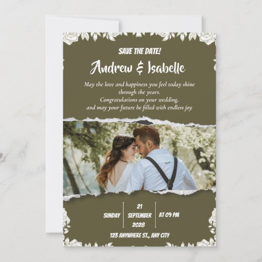 Moderne Minimalistische Hochzeit Save The Date (Vorderseite)