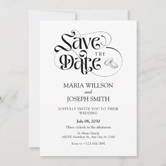 Moderne, minimalistische Hochzeit Save The Date (Vorderseite)