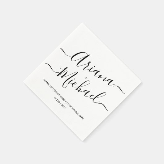 Moderne Minimalistische Hochzeit Schwarz-weiß Pers Serviette (Ecke)