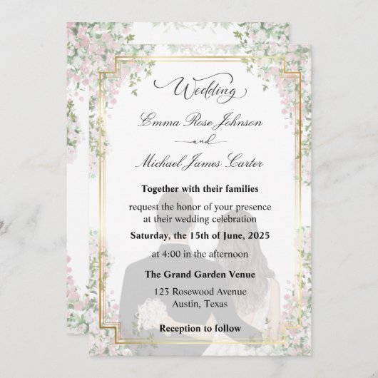 Moderne Minimalistische Hochzeit | Script-Schrifta Einladung (Vorne/Hinten)