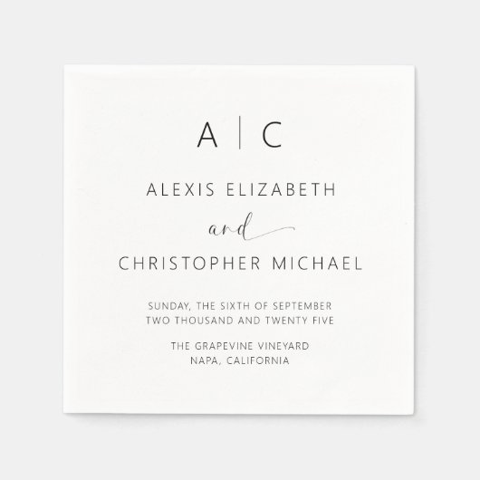 Moderne Minimalistische Hochzeit Serviette (Vorderseite)