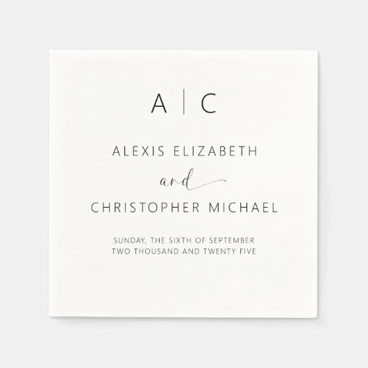Moderne Minimalistische Hochzeit Serviette (Vorderseite)