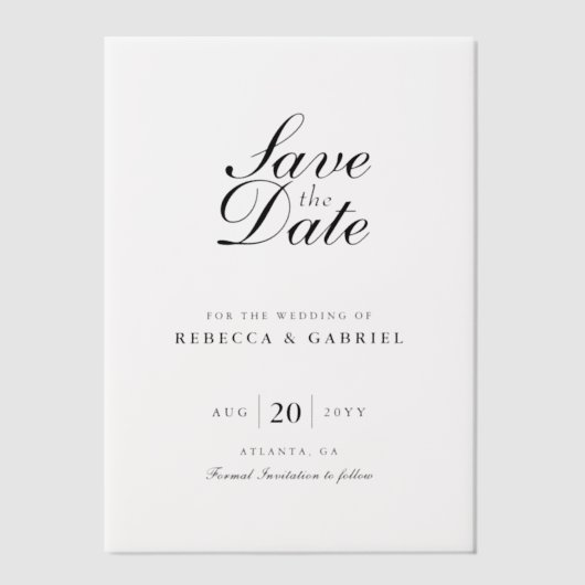 Moderne Minimalistische Hochzeit spart das Datum Pergament Einladungen (Vorderseite)