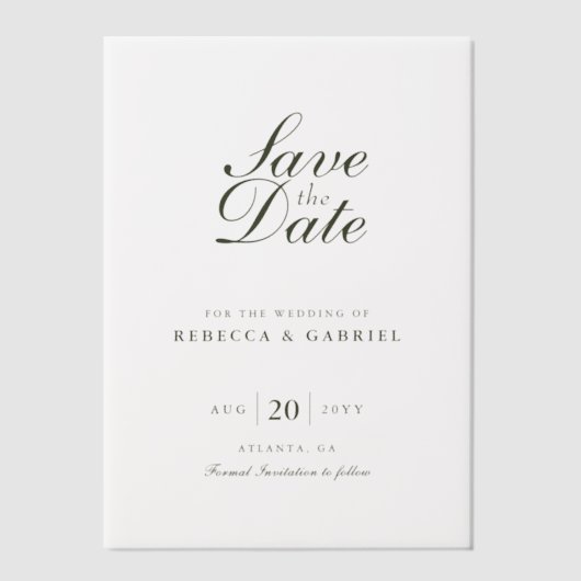 Moderne Minimalistische Hochzeit spart das Datum Pergament Einladungen (Vorderseite)