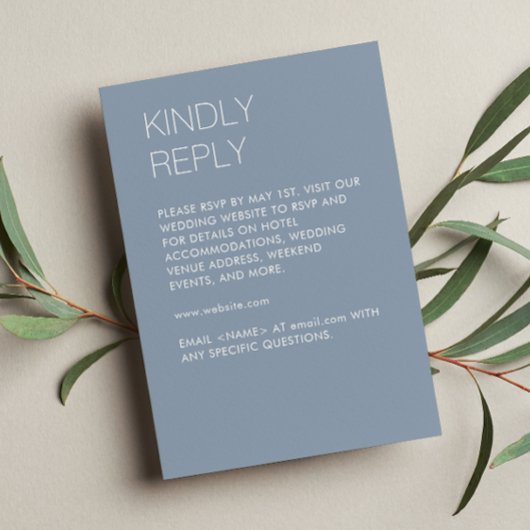 Moderne Minimalistische Hochzeit von Dusty Blue RSVP Karte