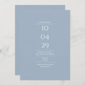 Moderne Minimalistische Hochzeit von Dusty Blue Save The Date (Vorne/Hinten)
